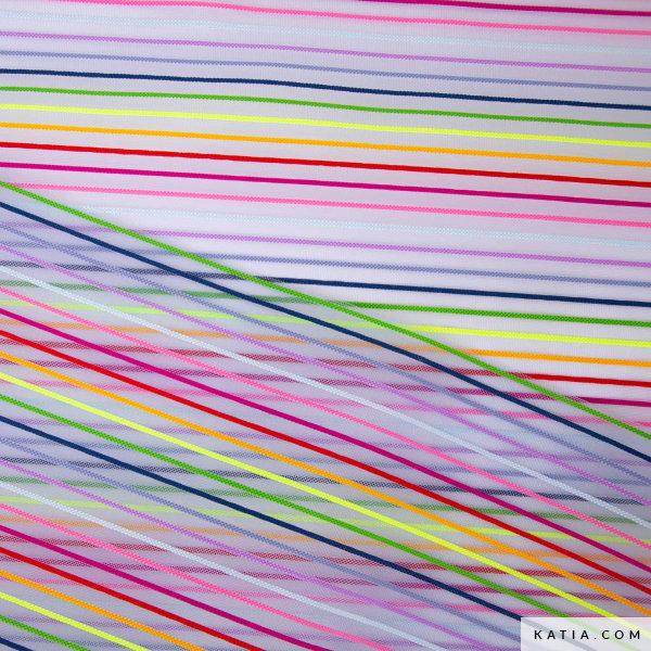 Netzstoff mit Multicolour Streifen Transparent